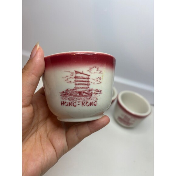 4 Jackson China Restaurant Ware Red Airbrush Custard Egg Cup/teacups Hong Kong - Picture 7 of 13